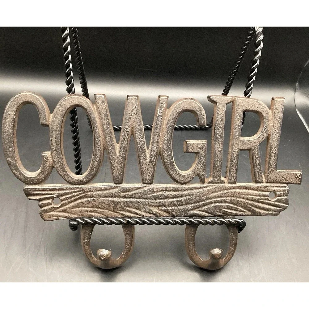 Wrought Iron CowGirl Sign W/ Hooks 8